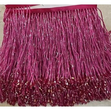 Imagem de Vestido de casamento feito à mão com contas de franja de franja e franja de qualidade premium, contas feitas à mão com pedra crytal para vestido de festa (rosa)