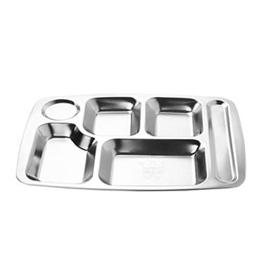 Imagem de Bandejas segmentadas de aço idável, bandeja de refeição com po dividido, bandeja para servir alimentos, 6 seções para restaurante, fábrica, cantina, cafeteria, camping, piquenique, refeitório