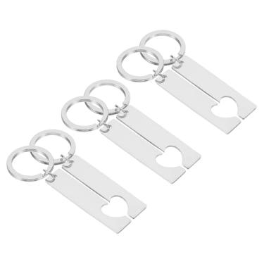 Imagem de 3 pares de peças em branco para estampagem de metal, chaveiros de metal, retângulos, etiquetas de estampagem em aço inoxidável, faça você mesmo, etiqueta com nome de coração para casais, chaveiro com