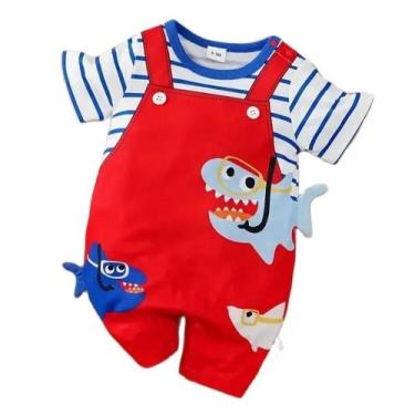 Imagem de Macacão de Bebê Verão - Duas Peças com Estampa de Tubarão - Menino e M