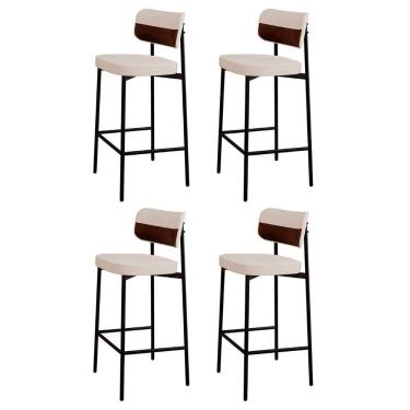 Imagem de Banqueta Alta Bar Estofada Kit 4 Ella M25 Linho Palha/marrom - Mpozenato