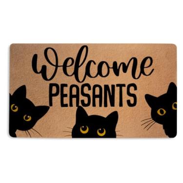 Imagem de Tapete de porta engraçado para gatos 45 x 76 cm, capacho de coco de coco sintético com suporte de PVC antiderrapante, tapete de boas-vindas estampado com gatos fofos para entrada interna ao ar livre
