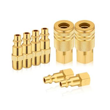 Imagem de Milosline Conectores de mangueira de ar com conexões de mangueira de ar 1/4, kit de reparo de mangueira de ar industrial acoplador de conexão rápida, kit 1/4 t-8 peças, fluxo básico, pressão máxima de