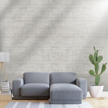 Imagem de Papel de Parede PREMIUM 3D 10 metros = 2 Rolos de 5m X 45cm Tijolo Cinza Autoadesivo Sala, Quarto, Escritório