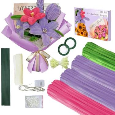 Imagem de LOLEDE Agente de limpeza de cachimbos de flores artesanais, 400 peças de materiais de pelúcia feitos à mão, 3 cores de agentes de limpeza de cachimbos, kit de fabricação de fios de flores faça você