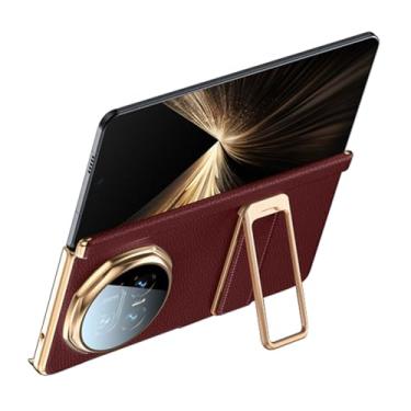 Imagem de FWYANZH Capa para Honor Magic V5, capa traseira de couro genuíno invisível com alça de mão suporte com tudo incluído, capa à prova de choque, vermelha, V5