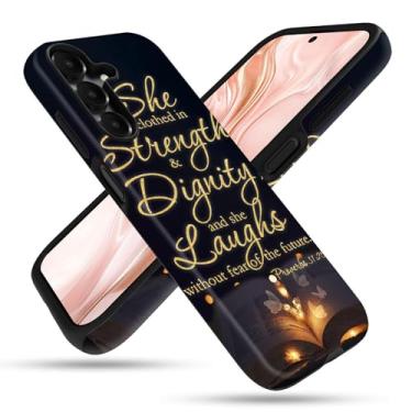 Imagem de FGDRFGRW Capa projetada para Samsung Galaxy A16 5G, 2 camadas TPU + PC, capa protetora à prova de choque – Versículos bíblicos Provérbios 31:25