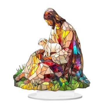 Imagem de Bothyi Placa de mesa decorativa em acrílico com arte 2D, estilo arte artesanal, com suporte, ideal para festas de fim de ano, lareira ou sala de estar, Jesus