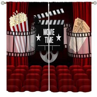 Imagem de AAVEUP Cortinas de filme, cortina vermelha, pipoca, bebidas, ingressos de cinema, luzes, tratamentos de janela de filme, cortinas de bolso para varão, para meninos e meninas, quarto, cinema 106 x 114