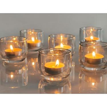 Imagem de Gurfuy Conjunto de 6 castiçais votivos de vidro transparente – suporte de vela para festivais, casamentos, festas, mesa de férias, centro de mesa, decoração de prateleira, outono, decoração de casa