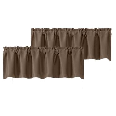 Imagem de Chyhomenyc Sanefas marrons para janela, cortinas curtas que escurecem o quarto para cozinha, quarto, sala de estar, varão, bolso superior, pequena janela, tratamento sanefa, painéis de beliche para