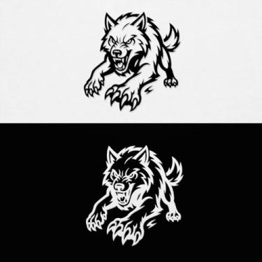 Imagem de Sem fundo - Adesivo de carro à prova d'água de lobo selvagem espiando com patas adesivo animal inspirado na natureza para decoração de parede de casa (1 preto, 1 branco, 12 x 13 cm) |K17372BW