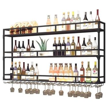 Imagem de Prateleiras de bar montadas na parede, prateleiras de vinho industriais suspensas de metal LED, prateleiras de exibição de bar para bebidas, prateleira de armazenamento multifuncional rack de exibição