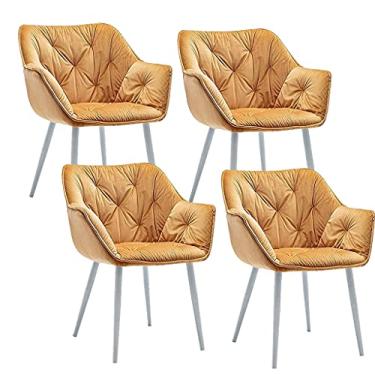Imagem de Cadeira de jantar poltrona de veludo macio conjunto de 4 pernas de metal resistente para escritório, sala de jantar, cozinha, quarto (cor: Ouro)