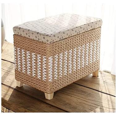 Imagem de SENNIAN Banqueta de armazenamento para os pés, banco acolchoado de vime, banco acolchoado de vime, banco de vime, assento de vime, trocador de sapatos para quarto, sala de estar, bancos de sofá com