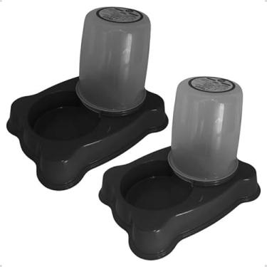 Imagem de Kit Comedouro Bebedouro Para Cães e Gatos Dupla Função 1,35 kg Ração/1,5 Litros (02 UNIDADES - LIGHT PRETO)