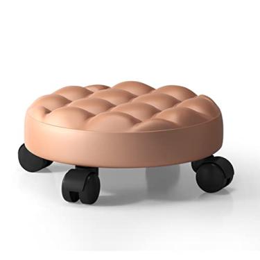 Imagem de Banquetas de rodinhas de couro PU, assento de rolo baixo ao chão com rodas giratórias universais, para escritório em casa ou fitness esporte ou loja de garagem (Cor: A (4 rodas), Tamanho: Altura 13C