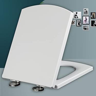 Imagem de Assento de vaso sanitário quadrado branco tampa de vaso sanitário de liberação rápida Acessórios e acessórios universais incluídos, compatível com banheiros padrão, branco - 44 ~ 50 * 37 cm