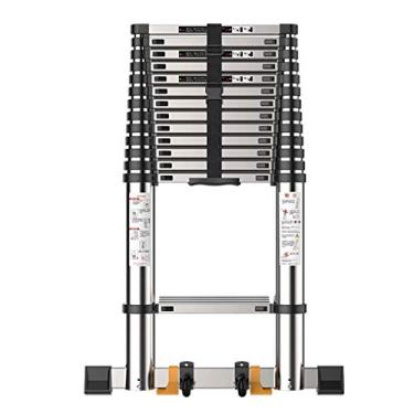 Imagem de BPHUI Escada de extensão telescópica para casa Escada dobrável de 21 m, Escada telescópica, Escada de extensão de retração de um botão, escada dobrável com trava de mola 150 kg Carga máxima (tamanho: 6,4 m)