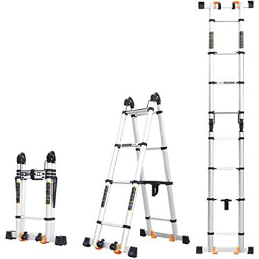 Imagem de OKUOKA Escadas, escada telescópica 2 em 1 com extensão Alumitube Escada multiuso para uso doméstico diário/1,7 m + 1,7 m