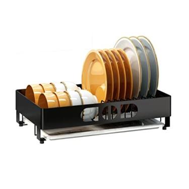 Imagem de Escorredor de pratos, bandeja de talheres de plástico removível, para balcão de cozinha, organizador de cozinha, suporte de utensílios