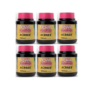 Imagem de Kit 6 Tintas PVA Fosca Acrilex Preto 520 100ml – Para Madeira MDF Cerâmica Gesso Isopor Papel e Artesanato com Alta Cobertura e Secagem Rápida