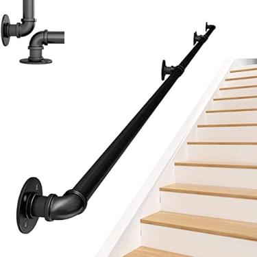 Imagem de FZZIBQYR Trilhos de escada para corrimão de escada interno/externo para degraus internos e externos | Kit de rampa de escada de segurança Suportes de rampa de escada Suporte de rampa de pé