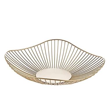 Imagem de Cesta de frutas Tigela de frutas de metal criativo cesta de armazenamento de frutas, usada para armazenar frutas, legumes, lanches, para balcão de cozinha bancada pão lanches (tamanho: G)