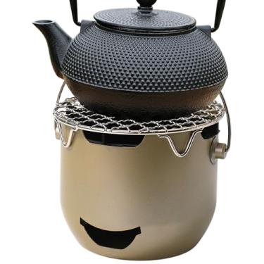 Imagem de Churrasqueira a carvão de mesa – Grelha de acampamento com grelha e alça de cozinha, equipamento de churrasco de aço para cozinhar ao ar livre, quintal, jardim, praia, pátio, acampamento, caminhadas