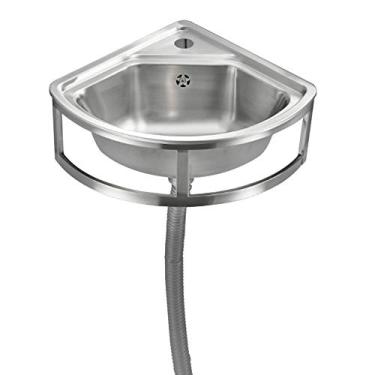 Imagem de Pia de canto de aço inoxidável montada na parede pequena lavatório, pia antiferrugem comercial ao ar livre, lavatório de banheiro doméstico lavanderia