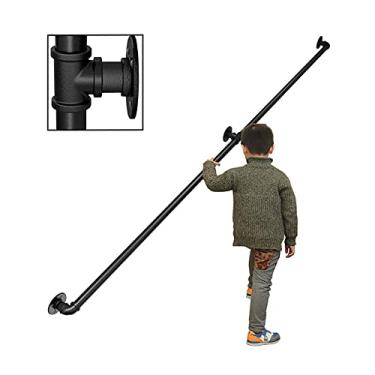 Imagem de Corrimão de escada - kit completo, corrimão de tubo preto industrial de escada com suporte de montagem na parede, casa contra a parede, grades internas e externas para idosos (tamanho: 5,8 m)