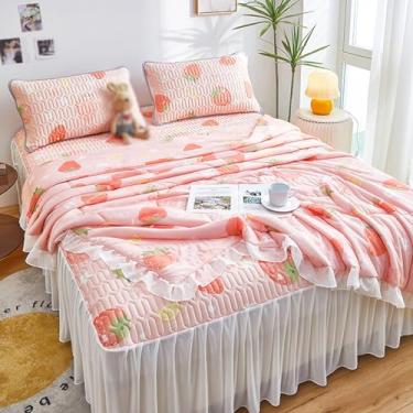 Imagem de Conjunto de 3 peças de colcha de verão king size novo verão estilo princesa conjunto de saia de cama acolchoada de látex lavável na máquina conjunto de capa de cama de renda de verão conjunto de 4
