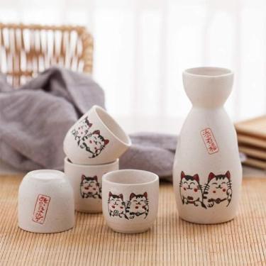 Imagem de JOEUQK Copo de vinho para artesanato de copo de cerâmica, conjunto de 5 peças de artesanato de porcelana retrô tradicional estilo japonês, ideal para saquê japonês