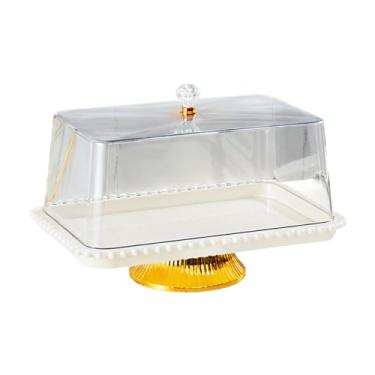 Imagem de Sclmgo Suporte para Bolo com Tampa, Prato para Doces E Comidas, Bandeja Redonda para Sobremesas, Suporte para Exibição, Bandeja para Servir, Prato de Frutas, Base de ouro branco 33cm