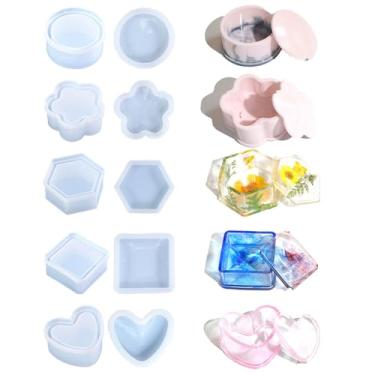 Imagem de SWUAVD Caixa de molde de resina com tampa, 5 peças, caixa pequena, molde de resina, moldes de caixa de joias para resina epóxi, faça você mesmo, porta-joias, porta-copos, vaso de flores, cinzeiro