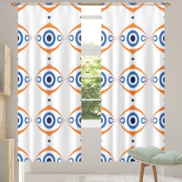 Imagem de 2 conjuntos de painéis cortinas transparentes azuis olho demônio cortinas transparentes arejadas com filtro leve painéis de cortina de porta janela para sala de estar, quarto, jantar, 192 cm de