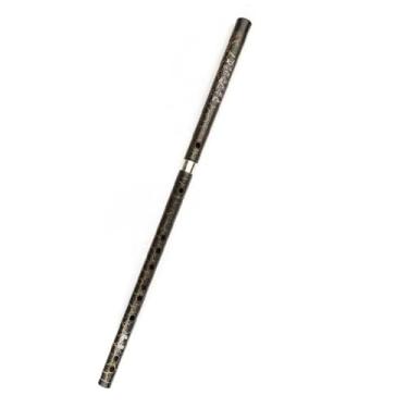 Imagem de Flauta de bambu de madeira, fio transparente, chave D, flauta preta, 10 furos, instrumento de sopro de madeira feito à mão, tons separáveis (tecla G)