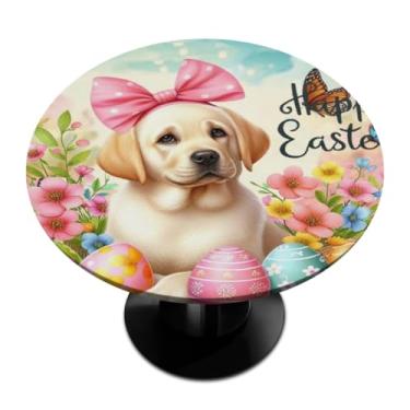 Imagem de hongjinglin Toalha de mesa redonda com borda elástica de Páscoa, toalha de mesa redonda limpável para ambientes internos e externos, pátio, jantar, cozinha, festival, decoração para mesas de 114 a 127