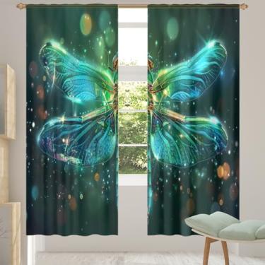 Imagem de 2 conjuntos de painéis de cortinas transparentes de animais libélula verde, cortinas transparentes arejadas com filtro leve, painéis de cortina de porta e janela para sala de estar, quarto, jantar
