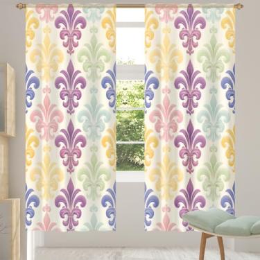 Imagem de 2 conjuntos de painéis étnicos coloridos Paisley cortinas transparentes arejadas com filtro leve painéis de cortina leve cortina de porta janela para sala de estar, quarto, jantar, 192 cm de