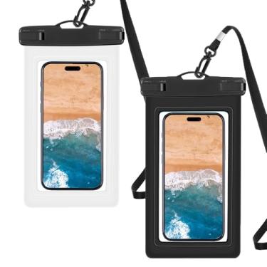 Imagem de BOLTJOY Bolsa universal à prova d'água para celular com alça de pescoço, pacote com 2, preto e branco (preto e branco)