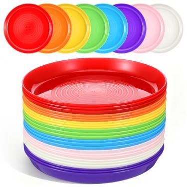 Imagem de Meyeyaia Pacote com 24 pratos de plástico infantil de 17,8 cm, inquebráveis, sem BPA, reutilizável, pequeno lanche, salada, prato infantil para churrasco, viagens, eventos, lavável na lava-louças, 8