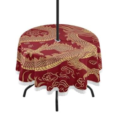 Imagem de KEEPREAL Toalha de mesa redonda com estampa de dragão chinês à prova d'água com orifício para guarda-chuva – 152 cm, resistente para acampamento, piqueniques, quintal, pátio e decoração de festa #3