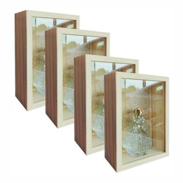 Imagem de KIAGA, Kit 4 Molduras Caixa Alta com Vidro para Quadros Quilling e Scrapbook 10x15-1,5x6,5 Cor:PINUS NATURAL;Tamanho:10x15 CM