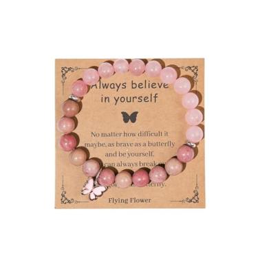 Imagem de COLORFUL BLING Pulseira de borboleta de pedra natural Always Believe in Yourself Contas ajustáveis inspiradoras Pulseira de pedra curativa presentes de amor para mulheres, Metal Pedra, cordão