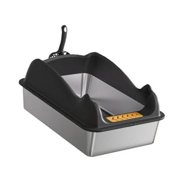 Imagem de Ioensy Caixa de areia para gatos de alta face, vaso sanitário com colher, estrutura removível, comadre para gatos, suprimentos para animais de estimação, Preto