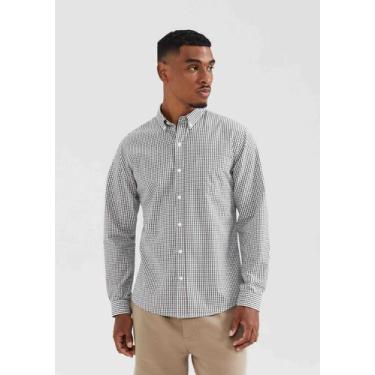 Imagem de Camisa Básica Masculina Manga Longa Slim Xadrez - Hering, M, Off white