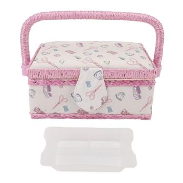 Imagem de Cesta de costura organizador caixa de armazenamento kit portátil de remendo de bordado com bandeja removível almofada de alfinetes para iniciantes profissionais artesãos modelo C