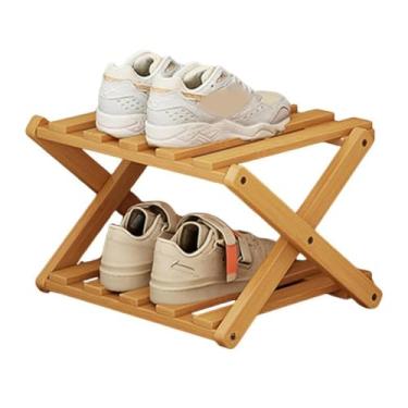 Imagem de SPXMQSS Sapateira dobrável de bambu, sapateiras portáteis de madeira, armário de sapatos de pé livre, prateleira de armazenamento multifuncional para entrada no quarto, sem instalação, marrom, 2