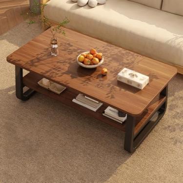 Imagem de Solid Wood 2-Tier Rectangle Coffee Table, Spacious Desktop Storage, Thickened Steel Frame, Suitable for Living Room, Bedroom, Study, Office(Brown,120 * 60 * 42cm/47 * 24 * 17in)